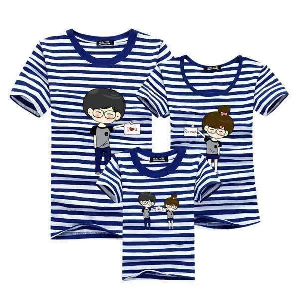 1piece New Fashion Family Matching Outfits T-shirt For mother father Baby Family fitted short-sleeved Navy Stripped Family Shirt