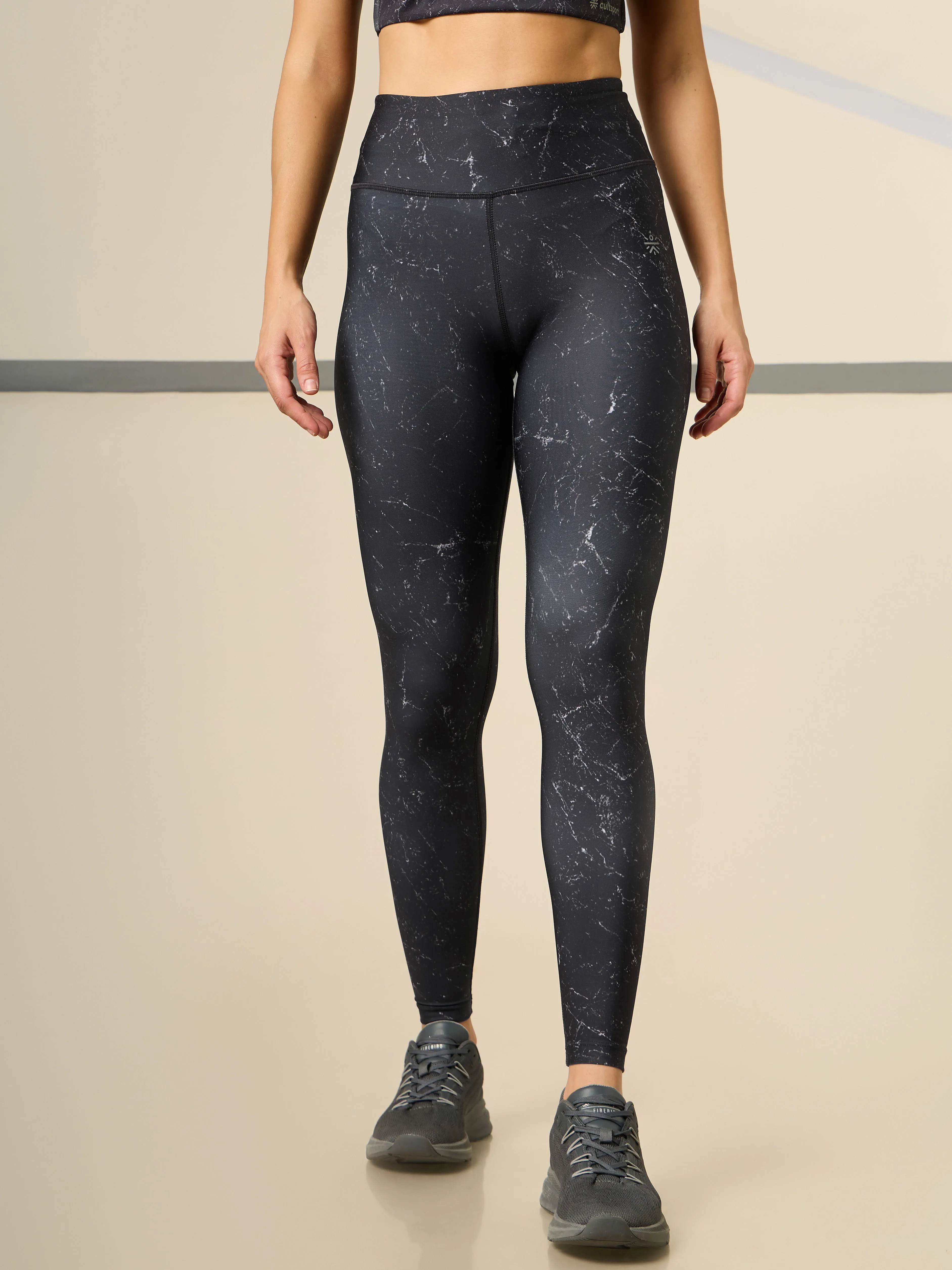 Absolute Fit Black Marble All Over Print Tights