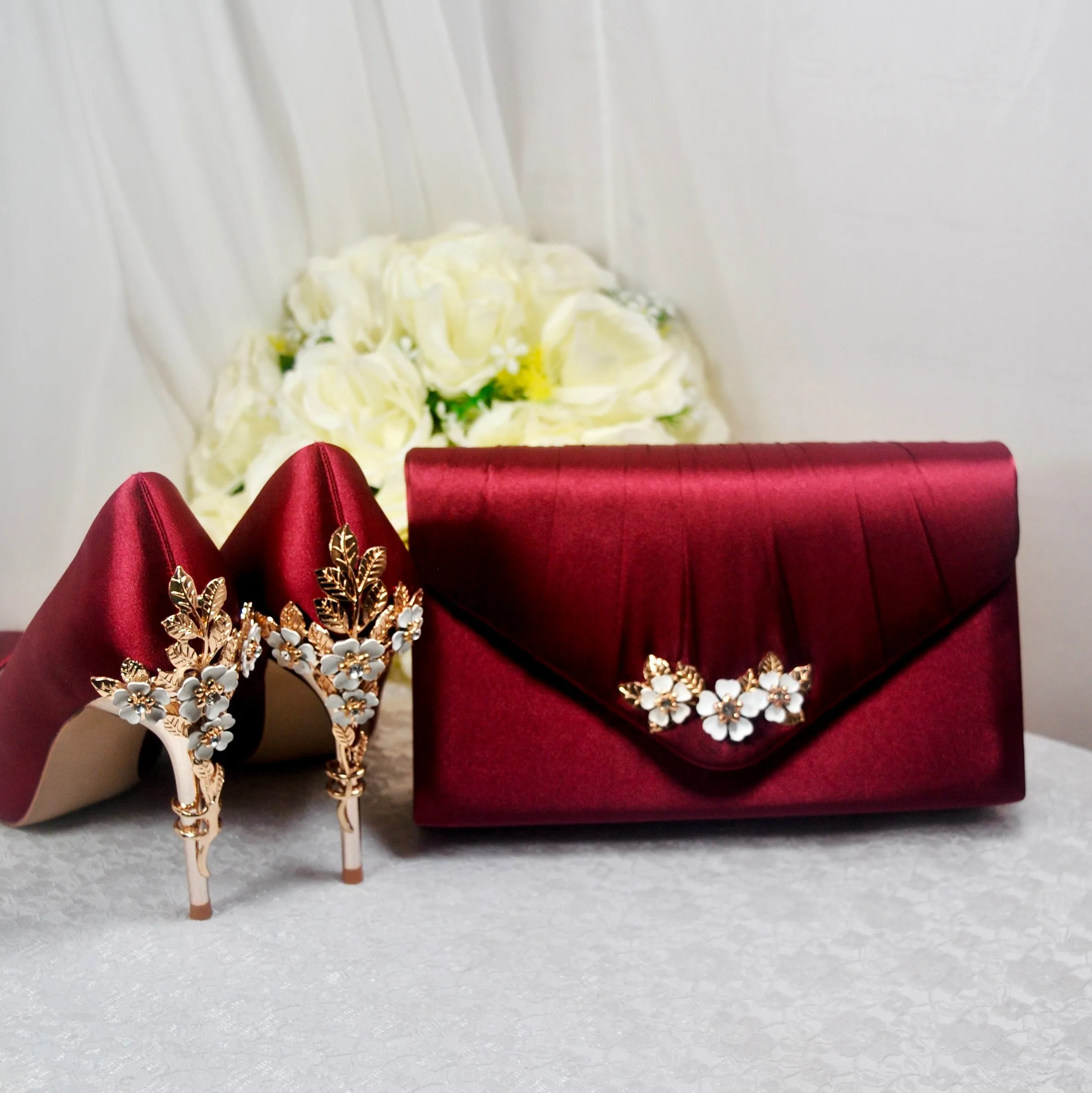Cherry Blossom Heels with Matching Clutch Bag