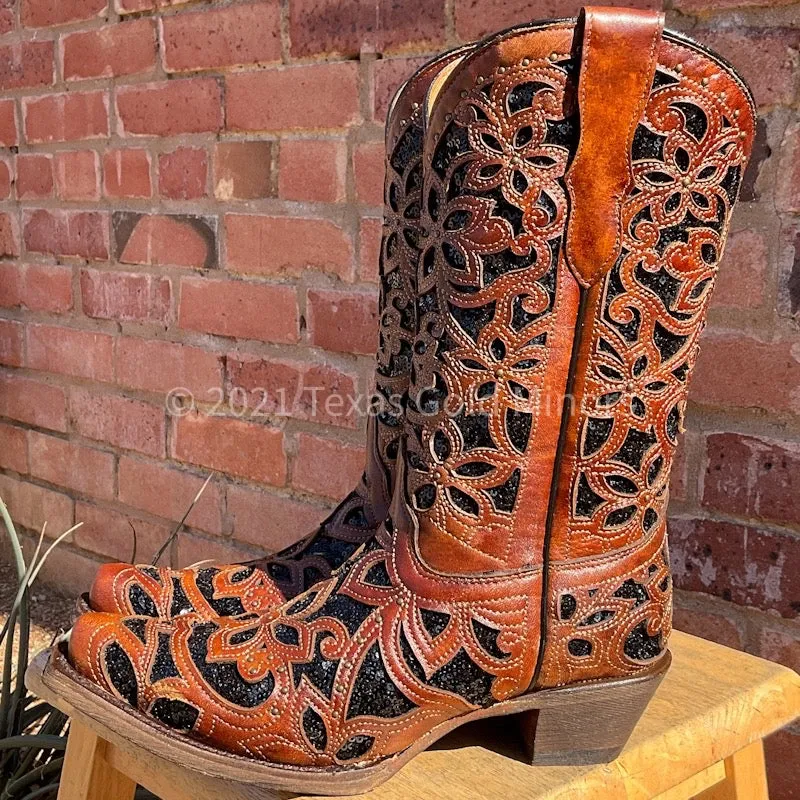 Corral Maple and Black Sequence Boots T0133