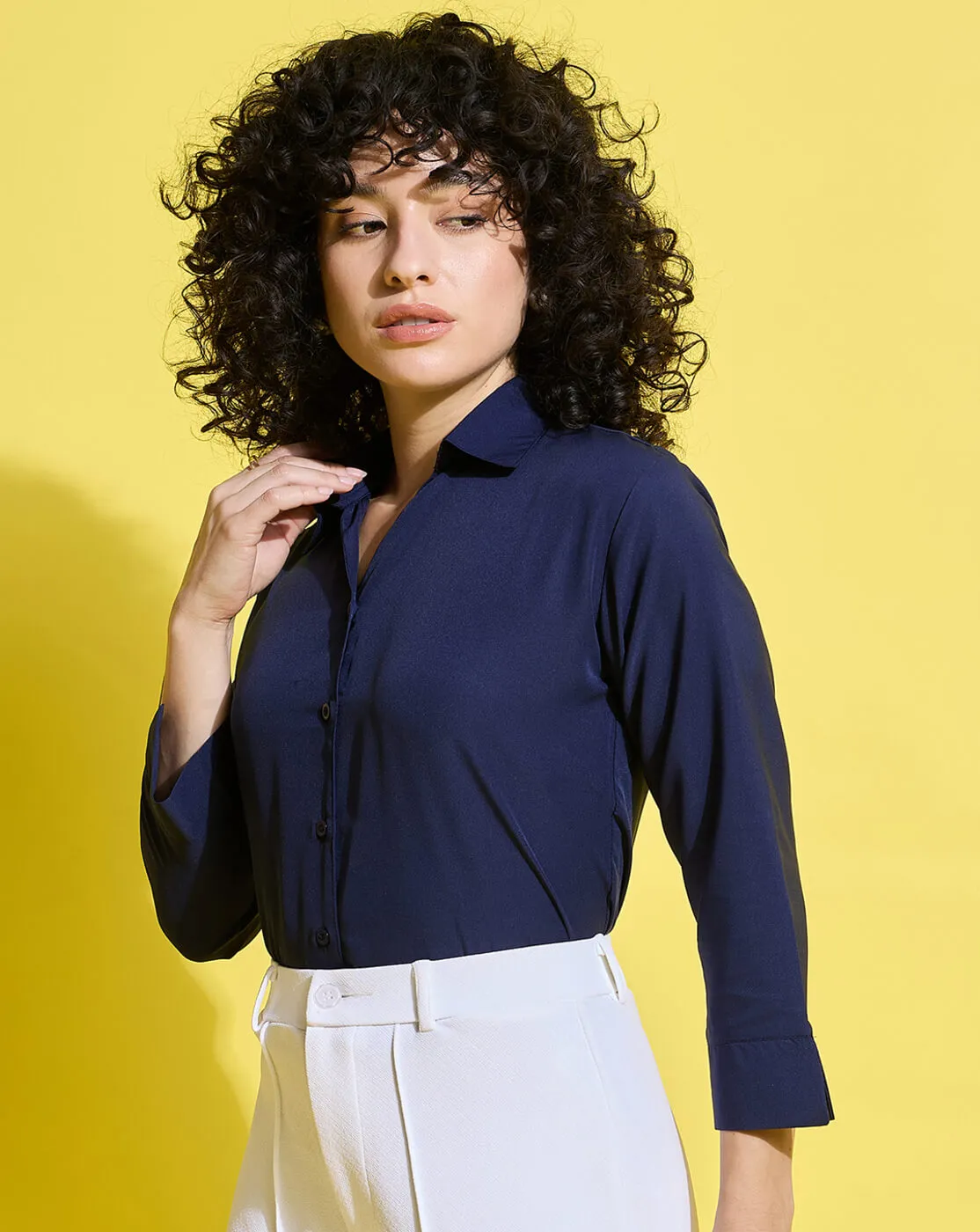 Crepe Regular Fit Solid Black Women Formal Shirt-3493-3499