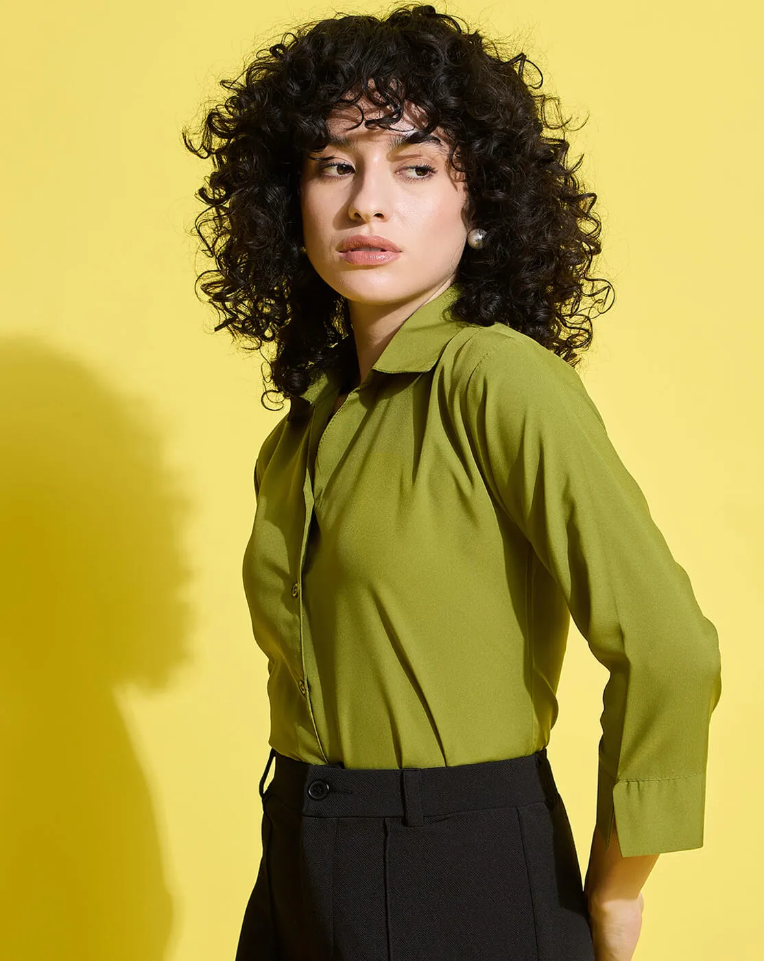 Crepe Regular Fit Solid Black Women Formal Shirt-3493-3499
