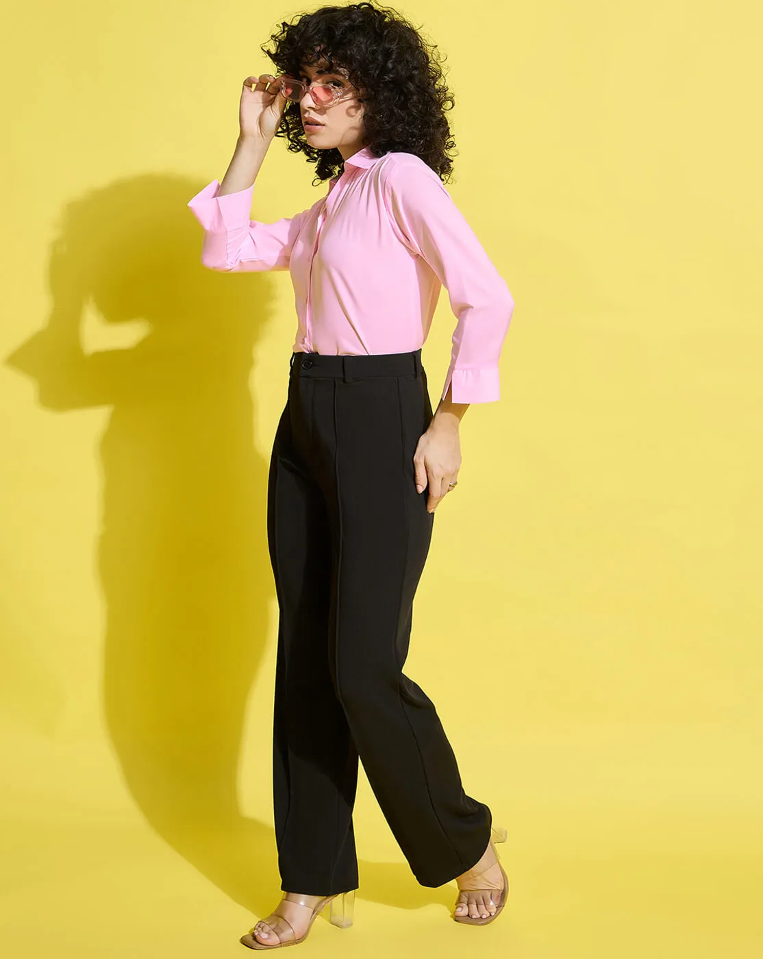 Crepe Regular Fit Solid Black Women Formal Shirt-3493-3499