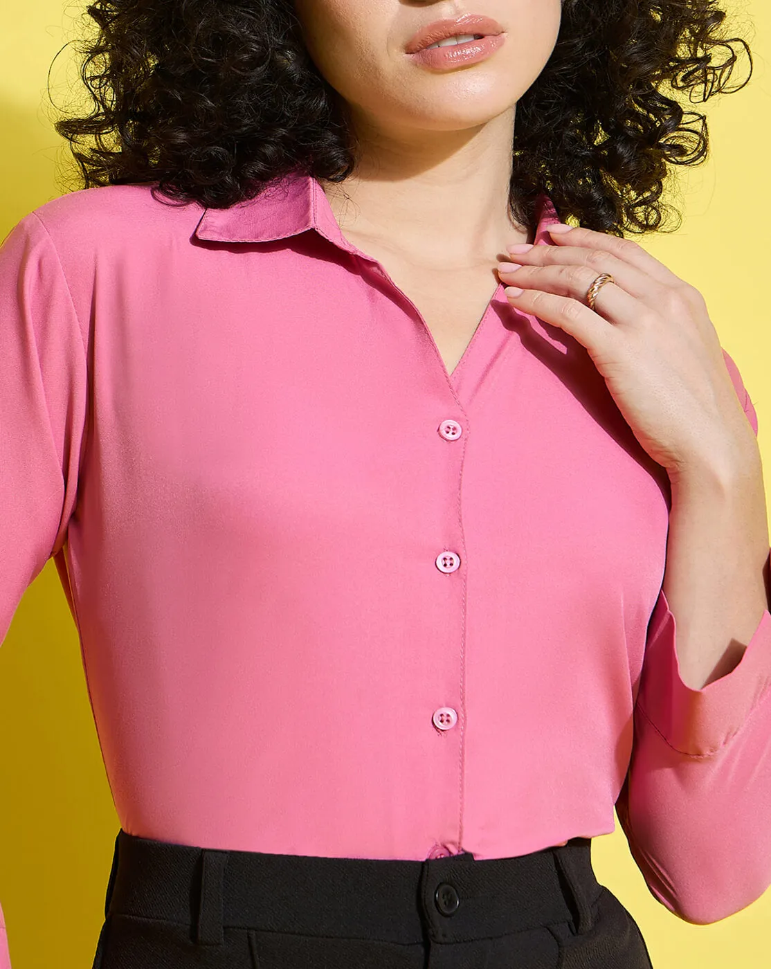 Crepe Regular Fit Solid Black Women Formal Shirt-3493-3499