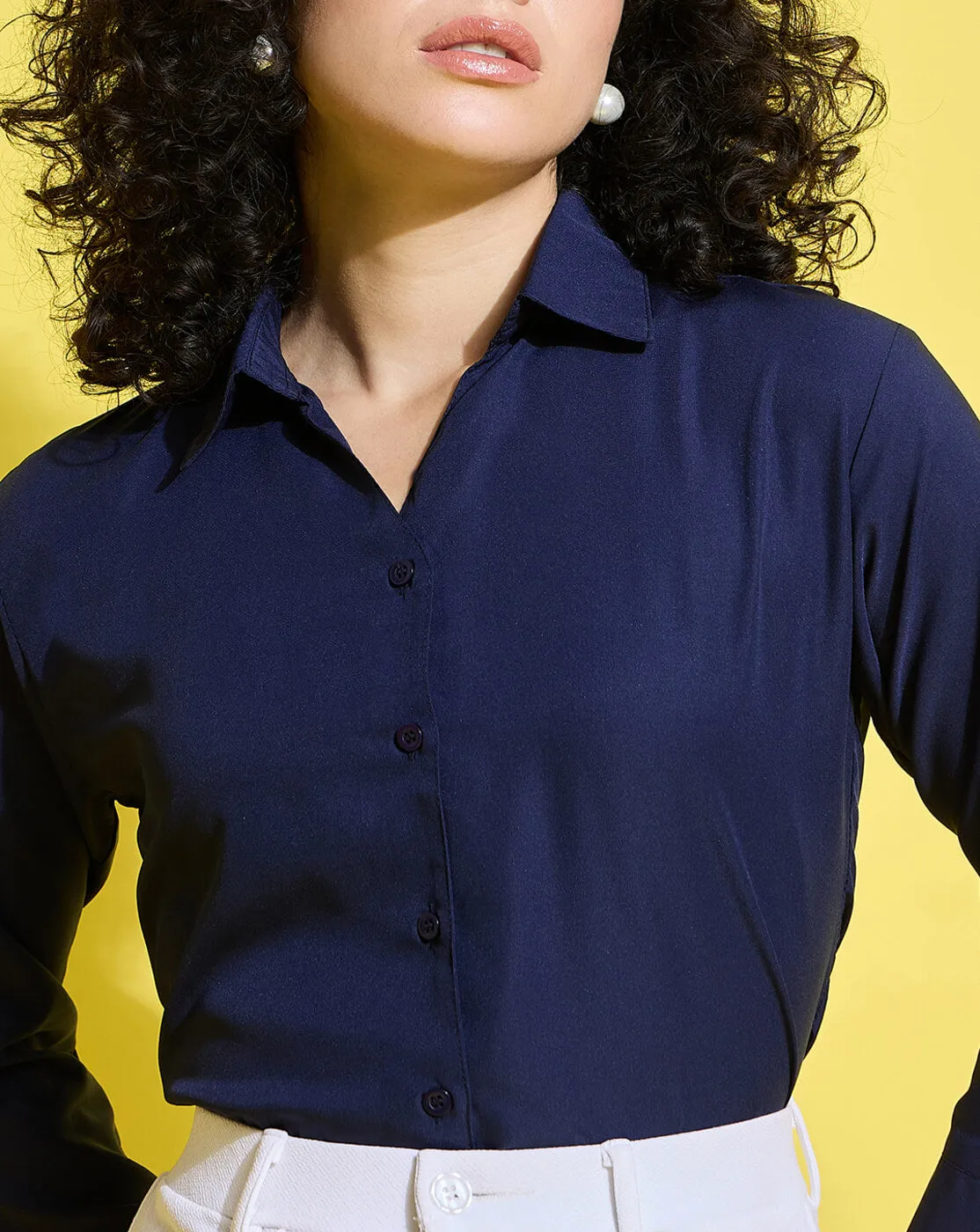 Crepe Regular Fit Solid Black Women Formal Shirt-3493-3499