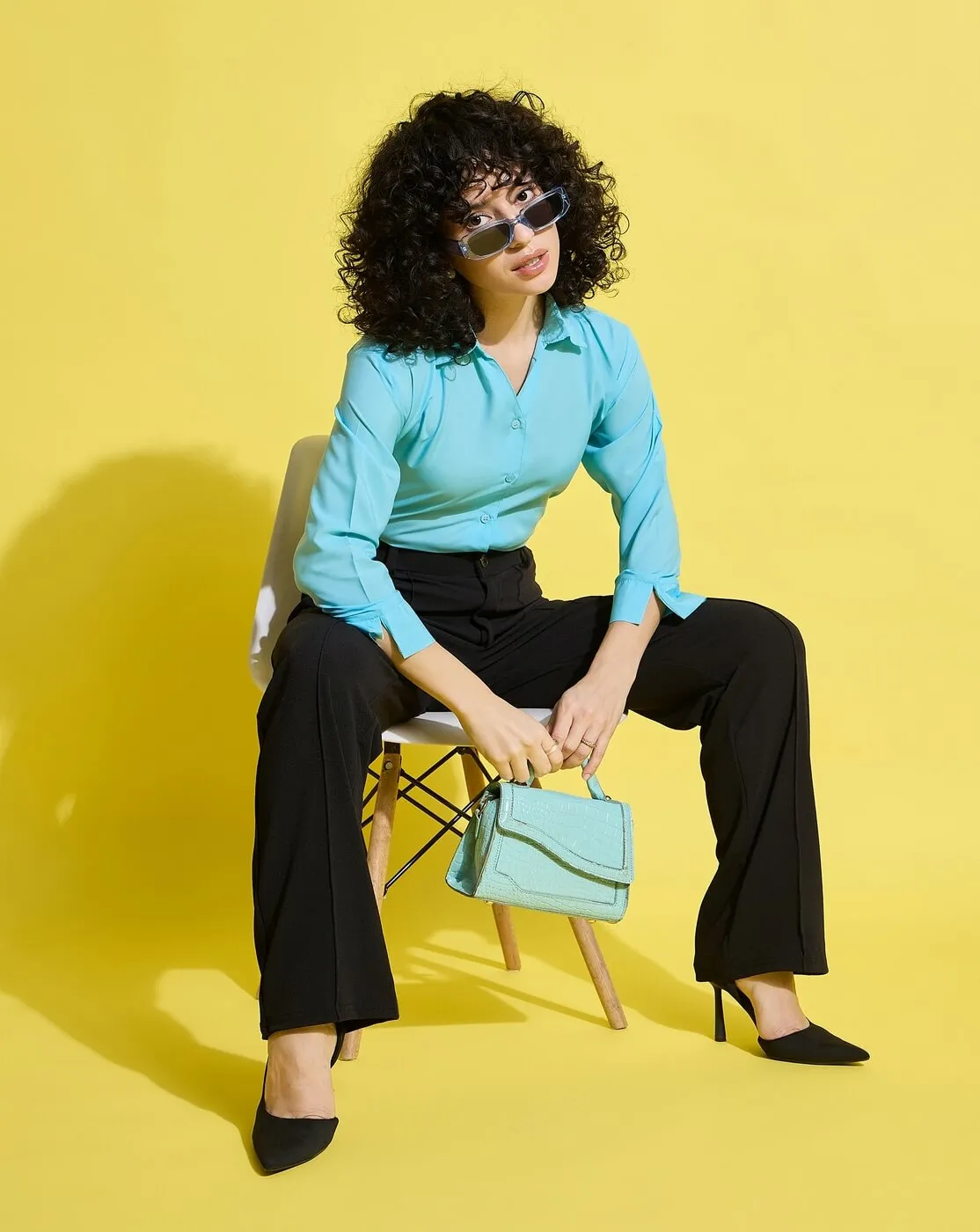 Crepe Regular Fit Solid Black Women Formal Shirt-3493-3499