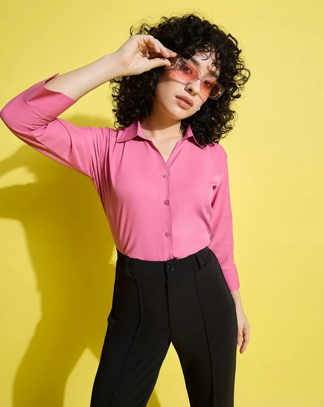 Crepe Regular Fit Solid Black Women Formal Shirt-3493-3499
