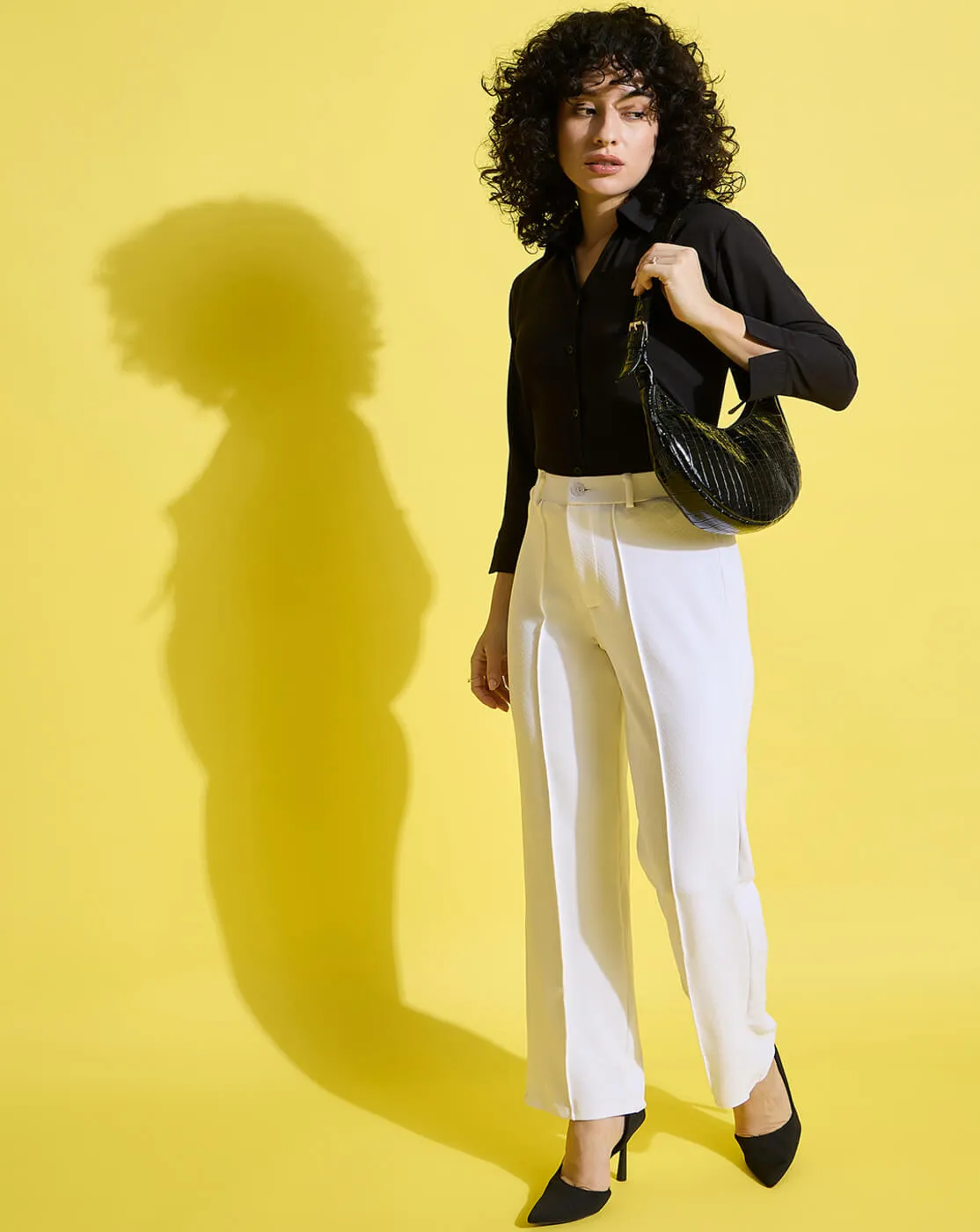 Crepe Regular Fit Solid Black Women Formal Shirt-3493-3499