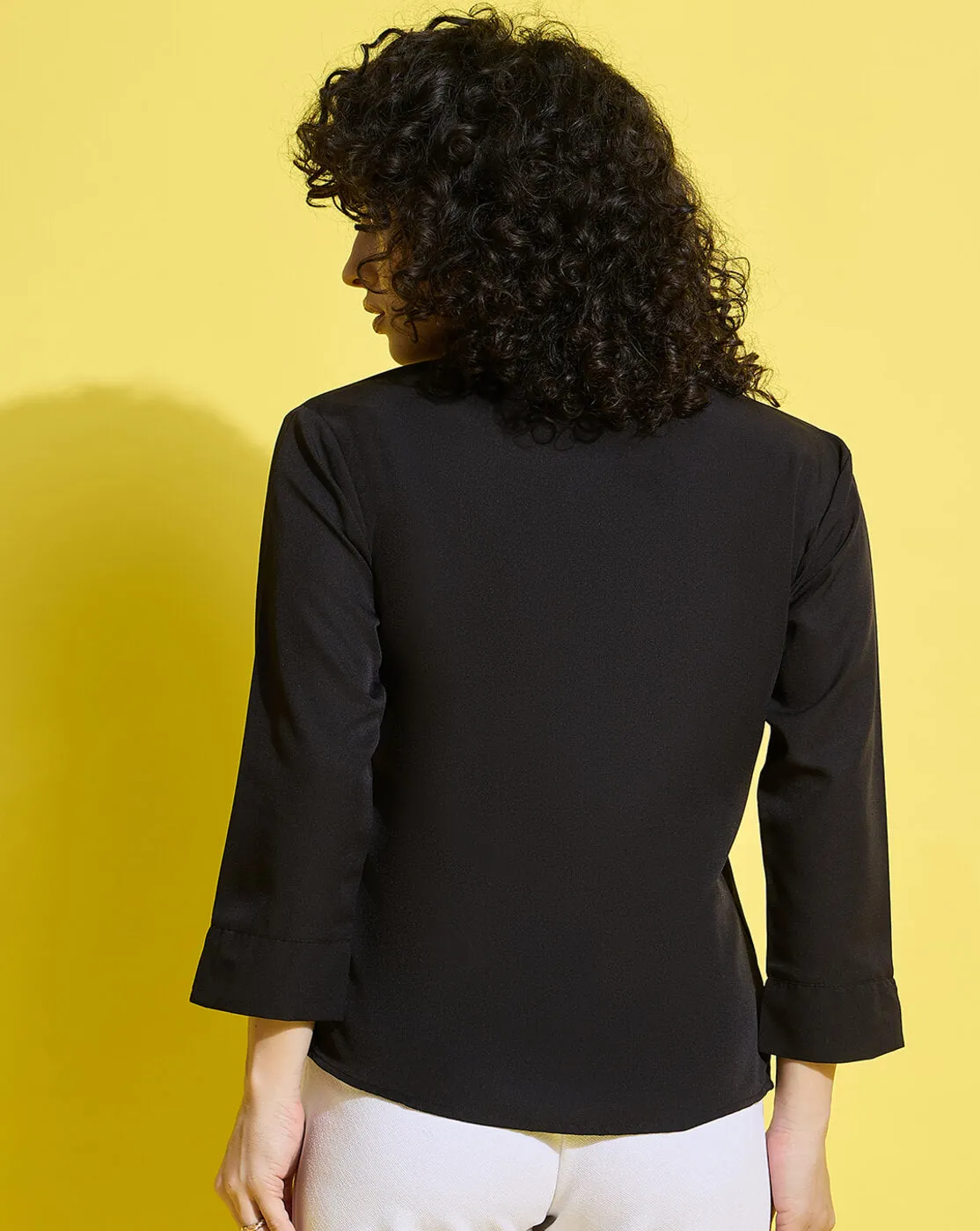 Crepe Regular Fit Solid Black Women Formal Shirt-3493-3499