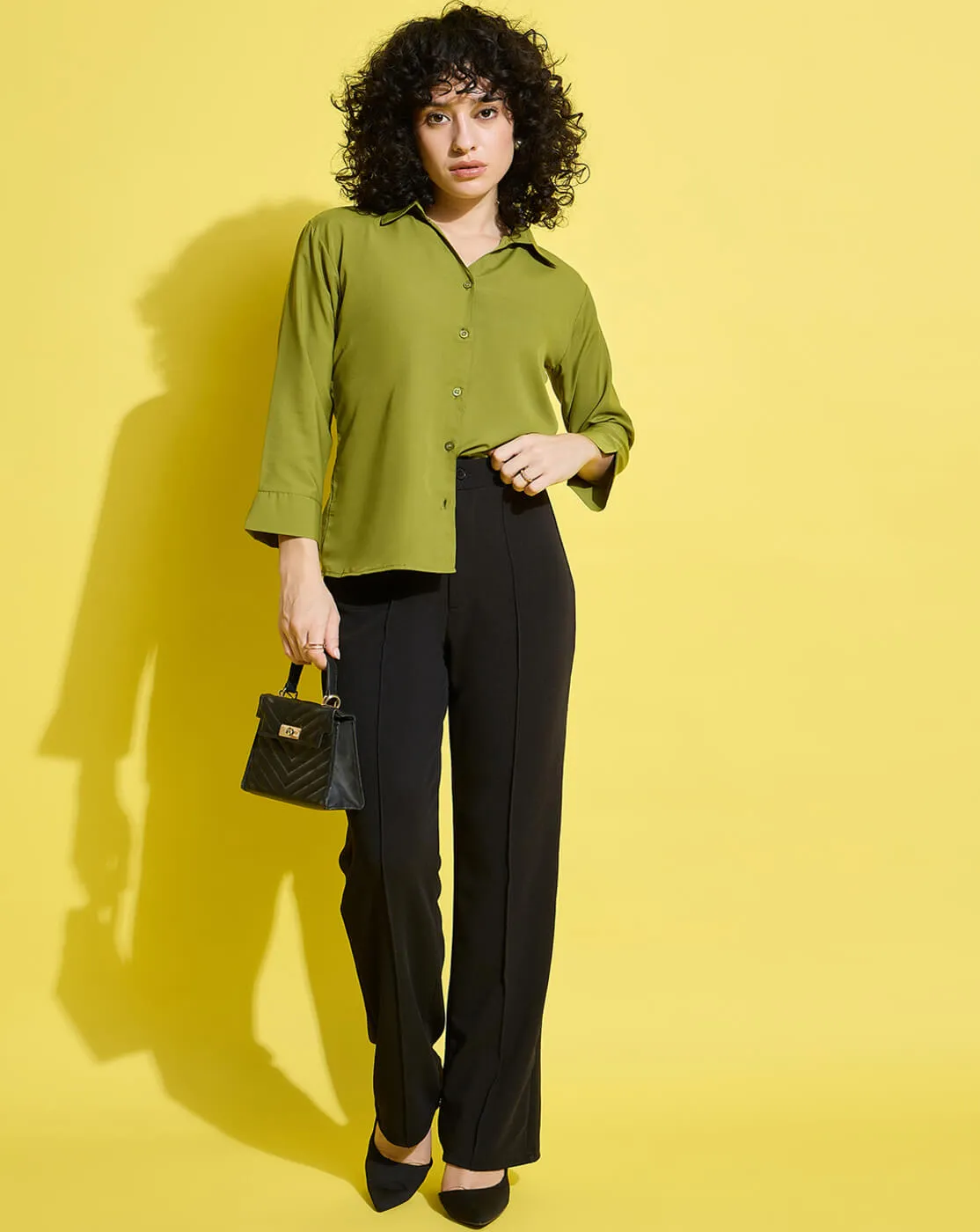 Crepe Regular Fit Solid Black Women Formal Shirt-3493-3499