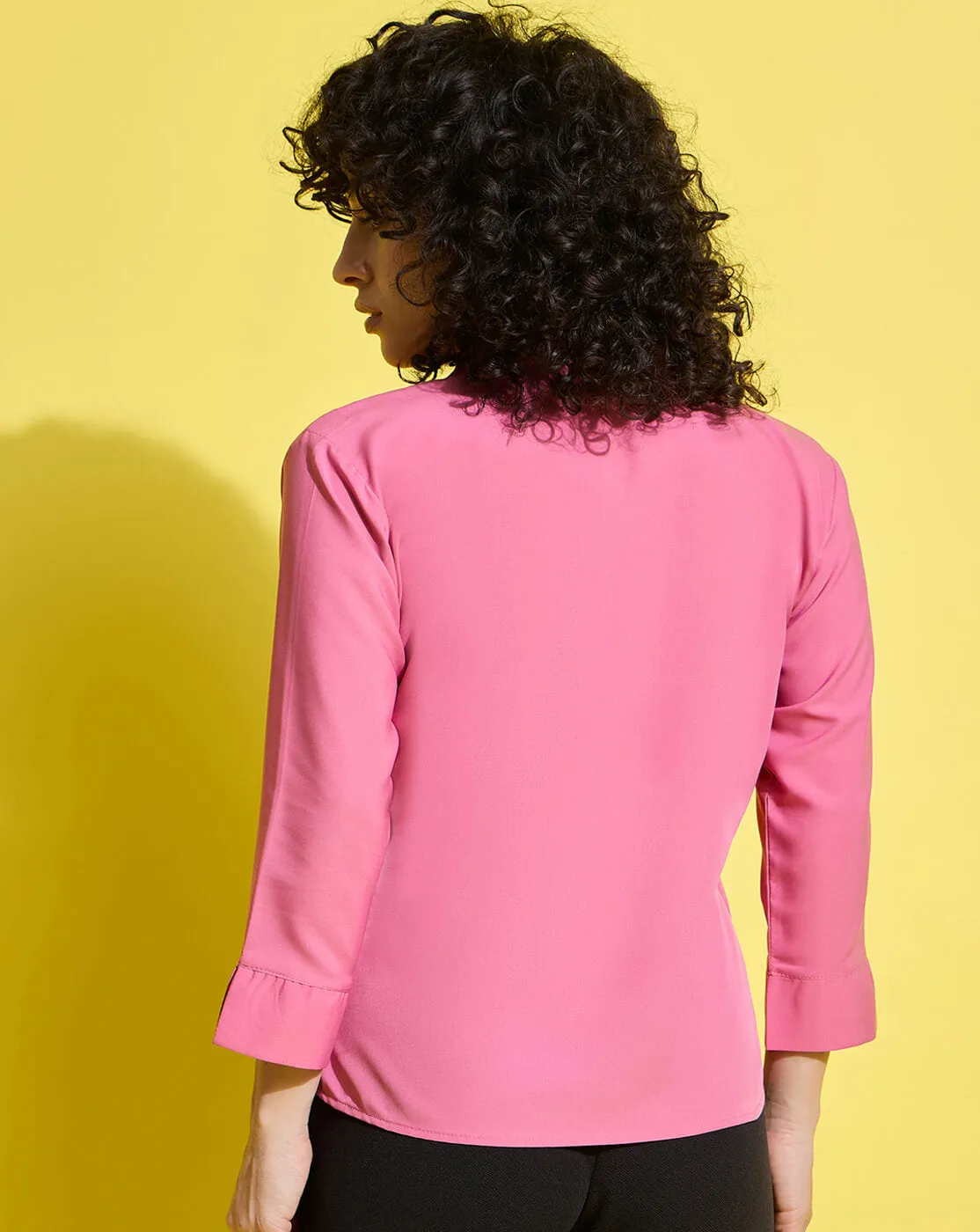Crepe Regular Fit Solid Black Women Formal Shirt-3493-3499