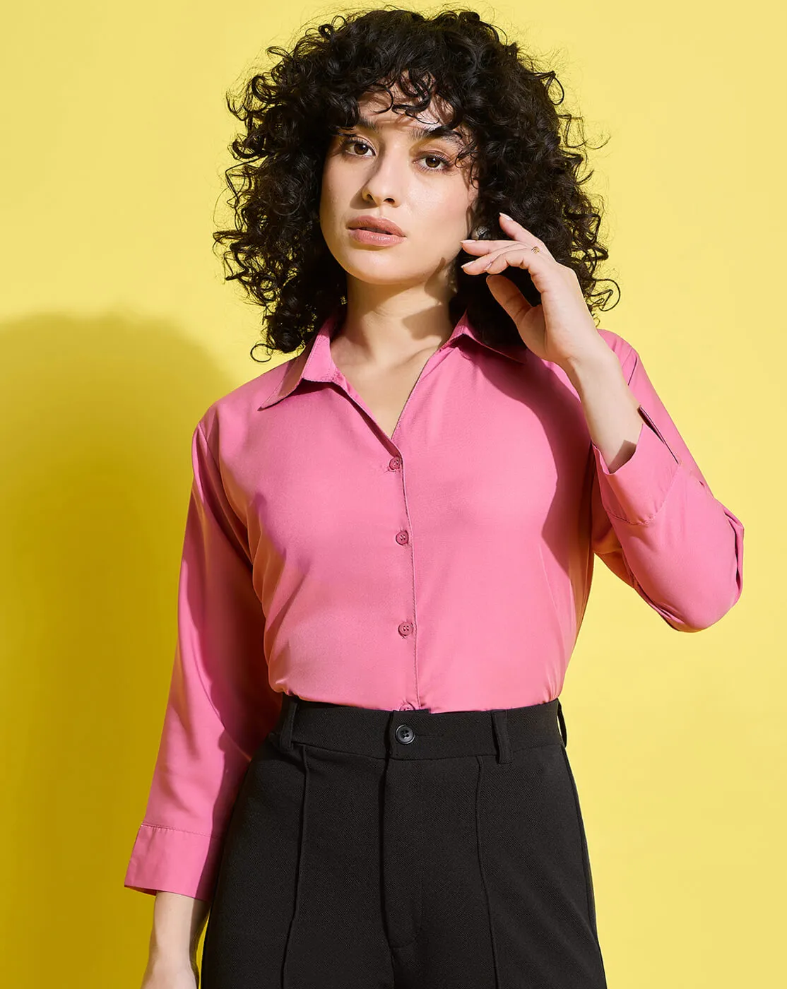 Crepe Regular Fit Solid Black Women Formal Shirt-3493-3499