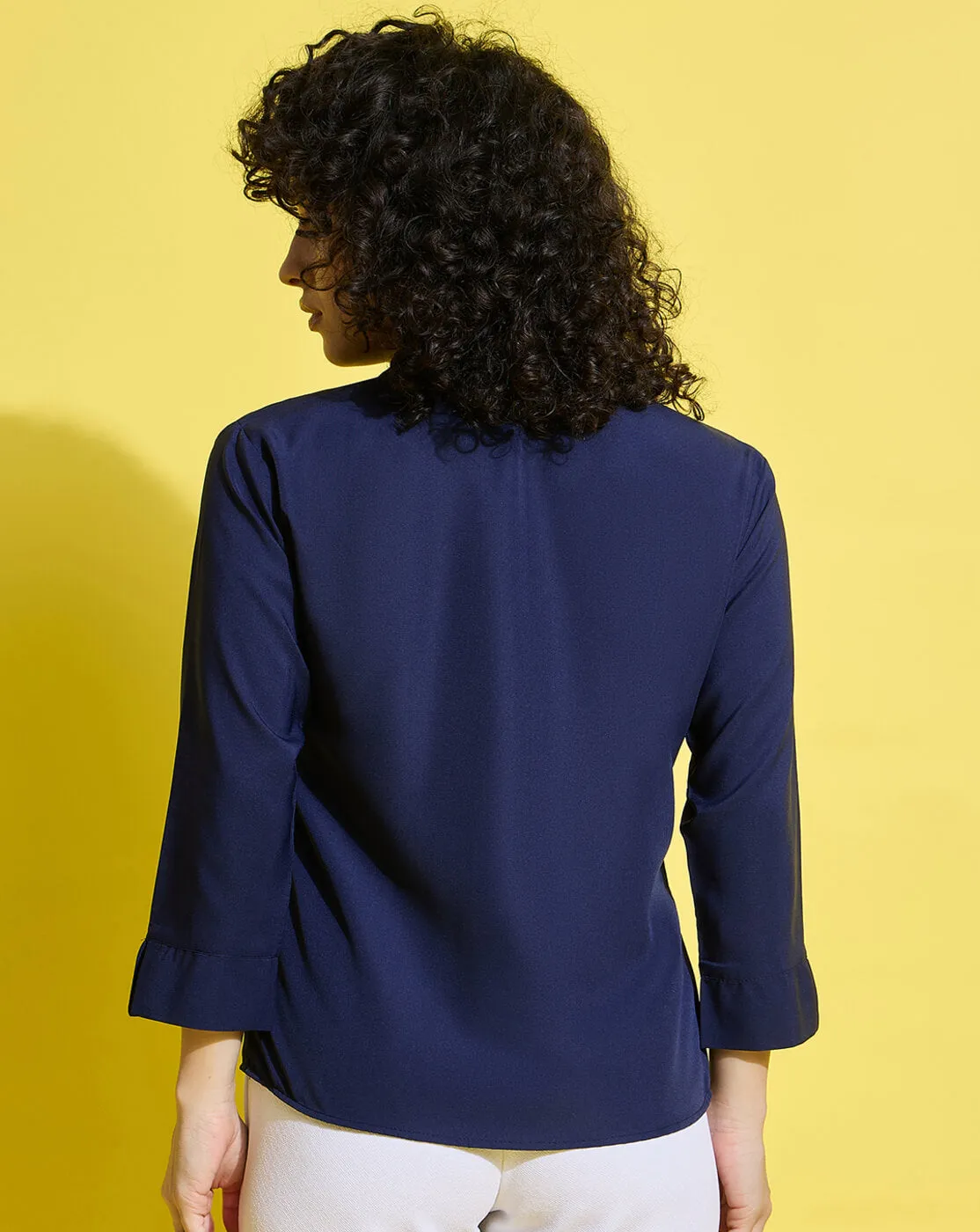 Crepe Regular Fit Solid Black Women Formal Shirt-3493-3499