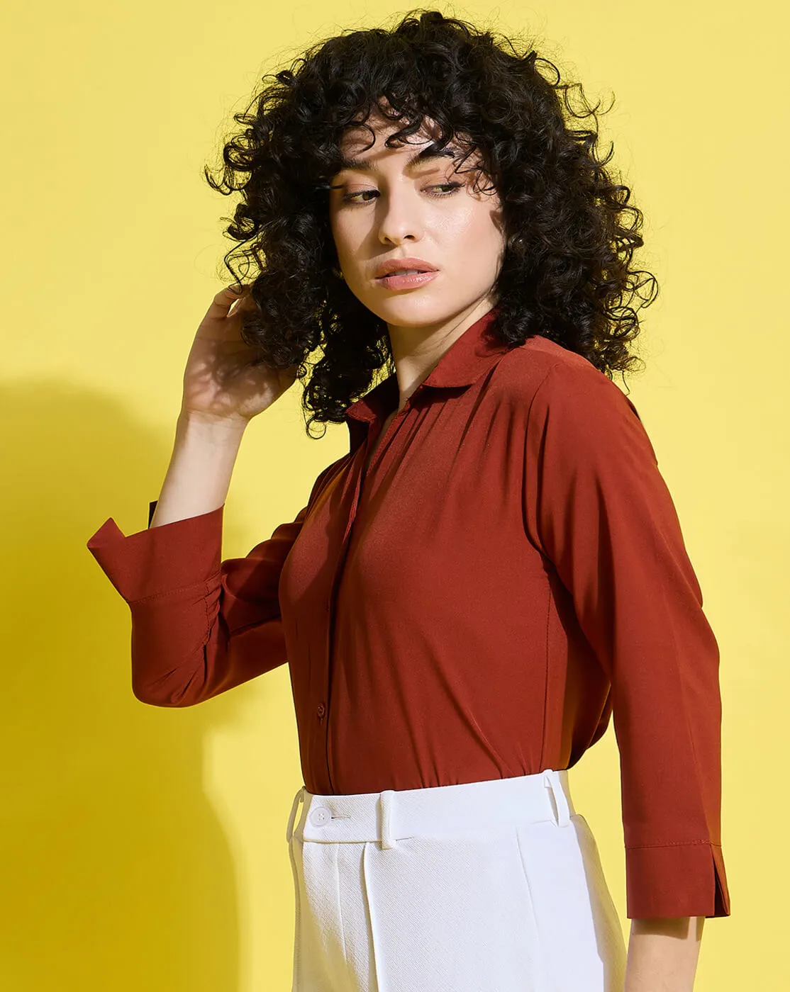 Crepe Regular Fit Solid Black Women Formal Shirt-3493-3499