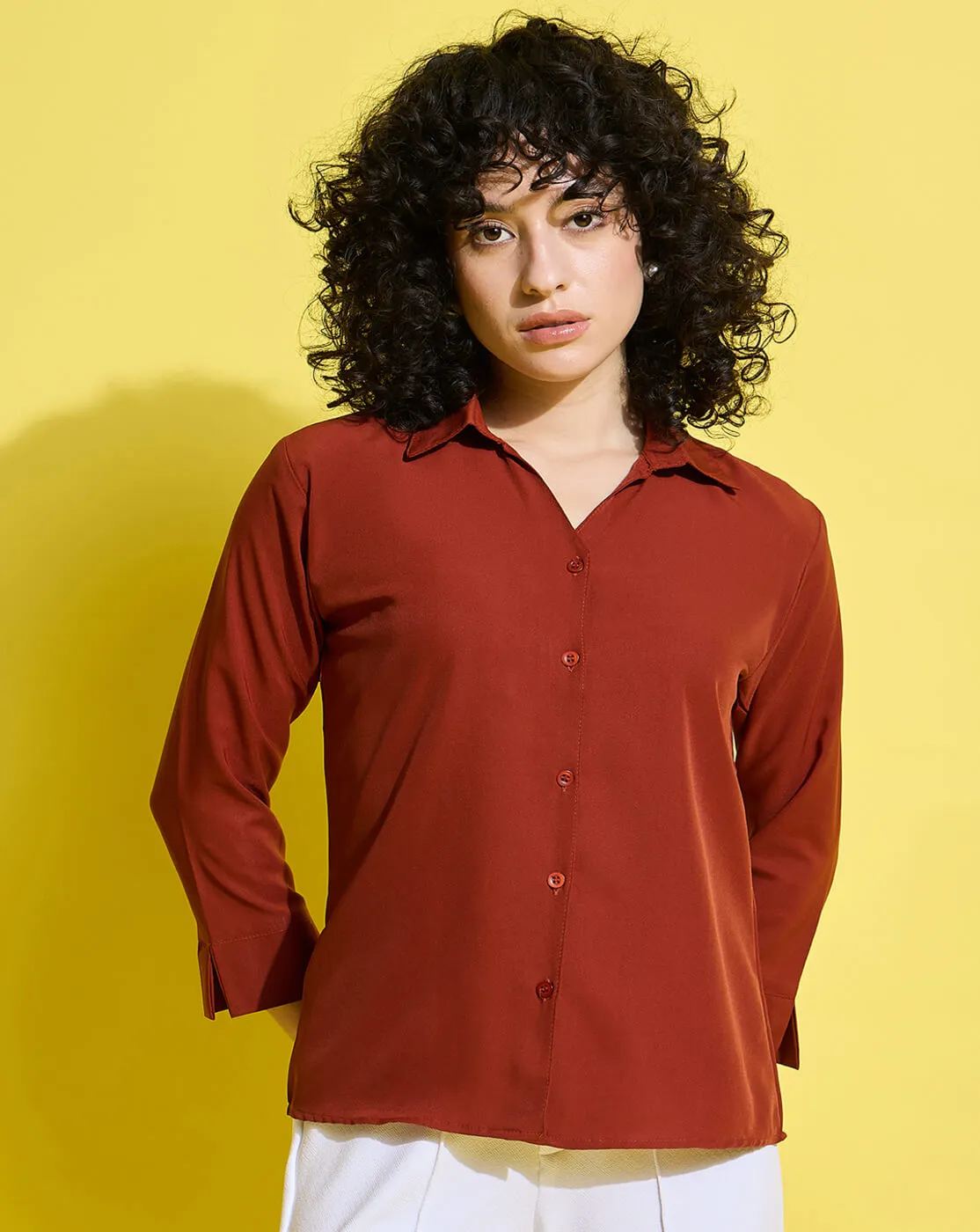 Crepe Regular Fit Solid Black Women Formal Shirt-3493-3499