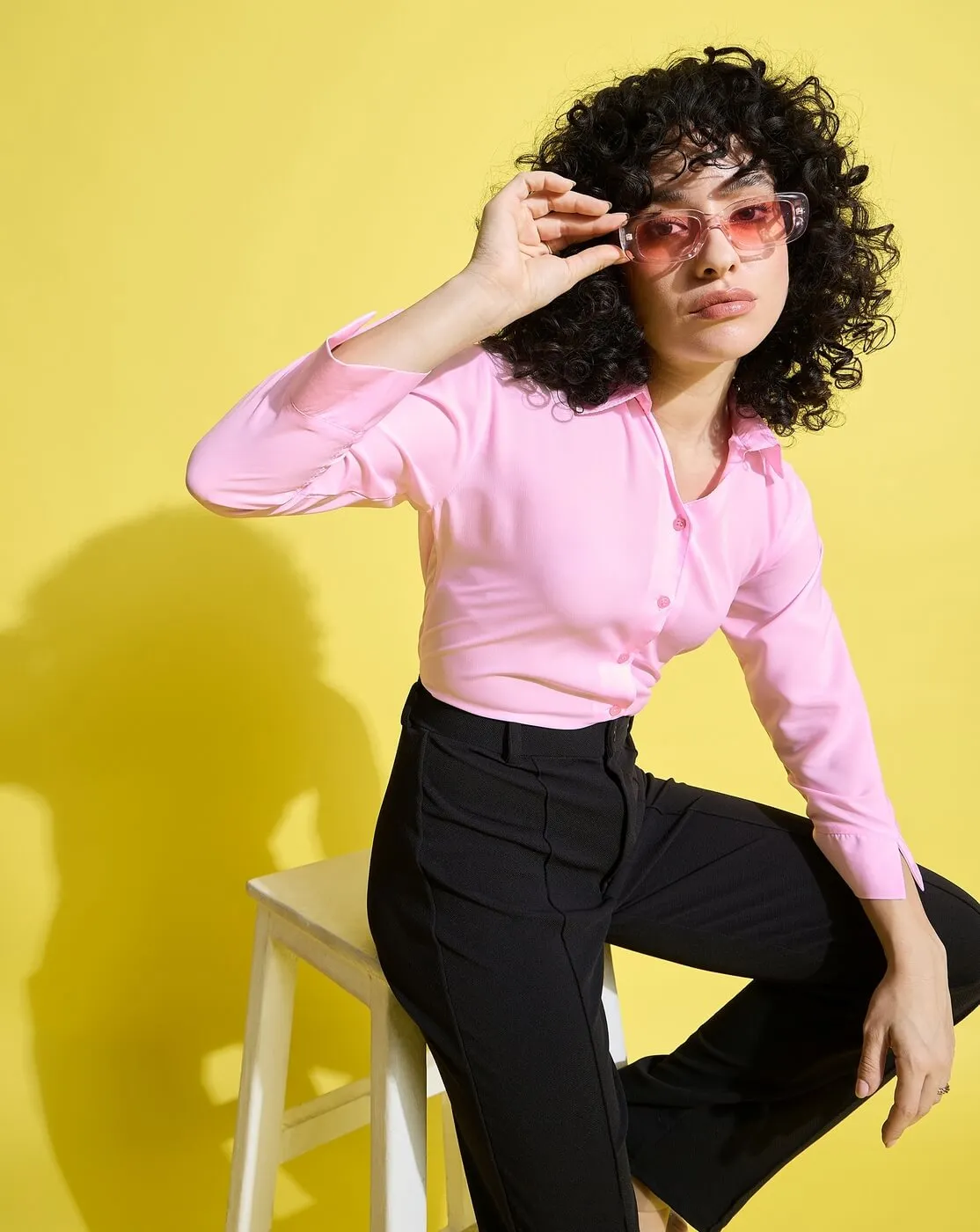 Crepe Regular Fit Solid Black Women Formal Shirt-3493-3499