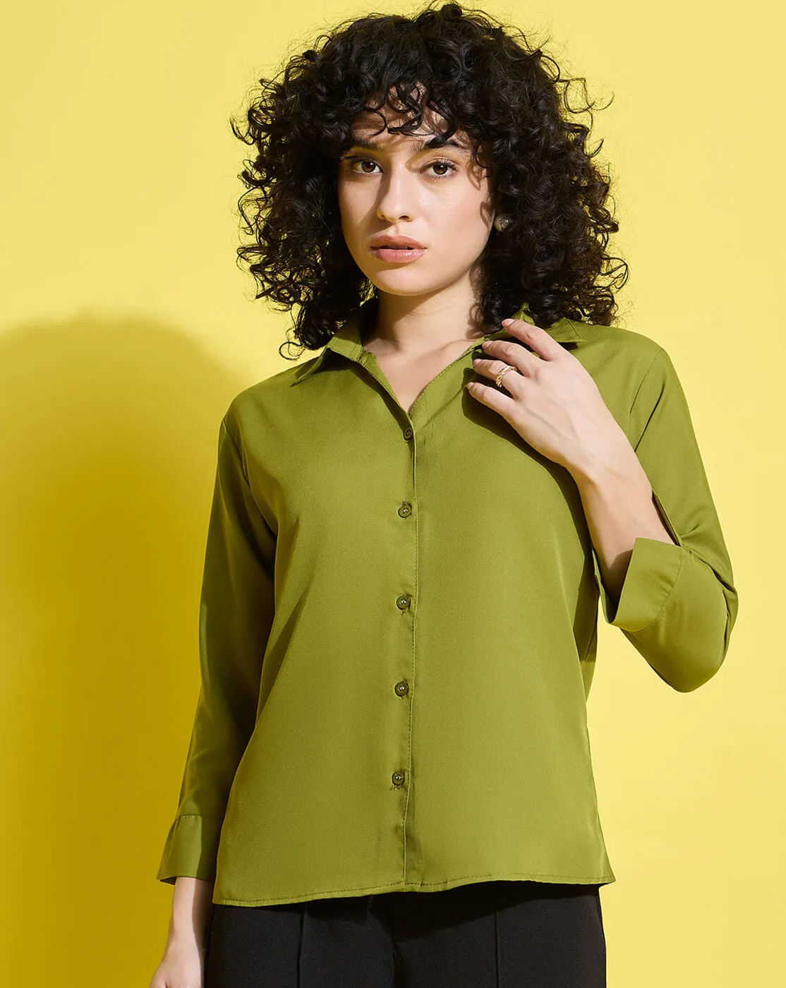 Crepe Regular Fit Solid Black Women Formal Shirt-3493-3499