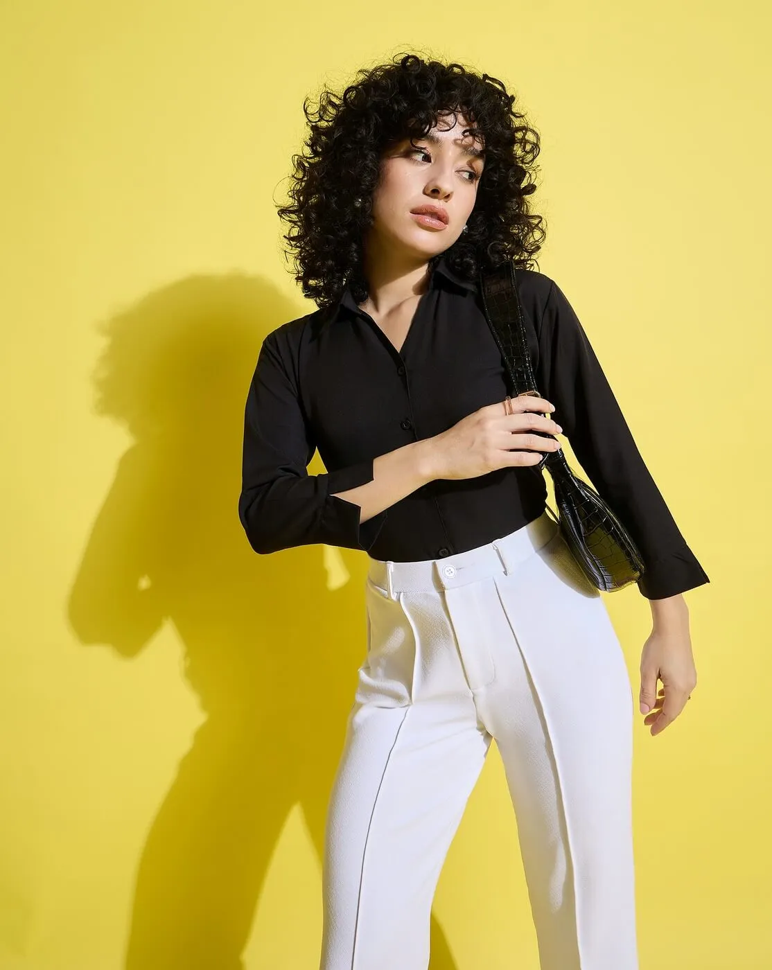 Crepe Regular Fit Solid Black Women Formal Shirt-3493-3499