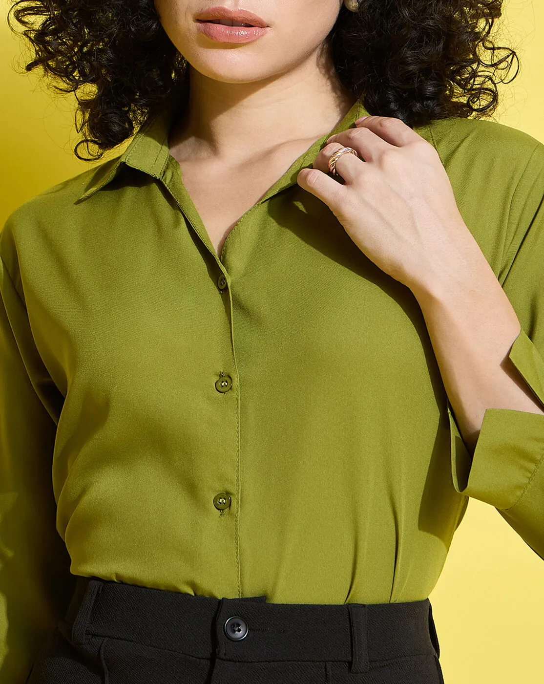 Crepe Regular Fit Solid Black Women Formal Shirt-3493-3499