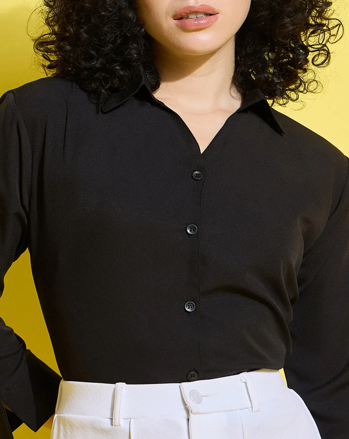 Crepe Regular Fit Solid Black Women Formal Shirt-3493-3499