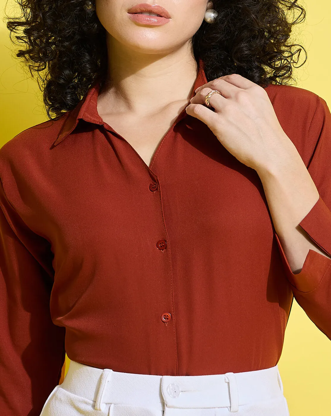 Crepe Regular Fit Solid Black Women Formal Shirt-3493-3499