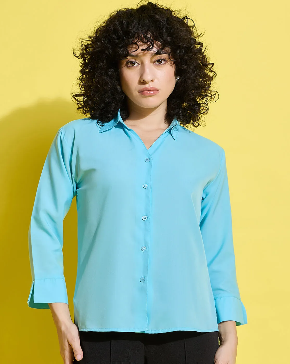 Crepe Regular Fit Solid Black Women Formal Shirt-3493-3499