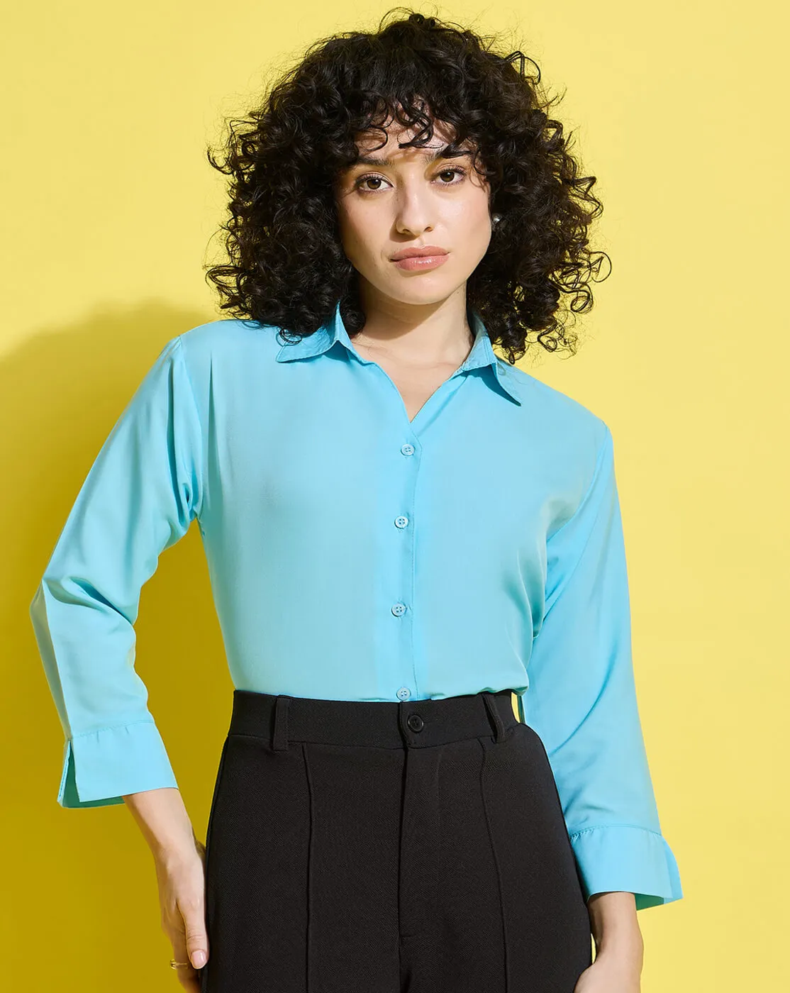 Crepe Regular Fit Solid Black Women Formal Shirt-3493-3499