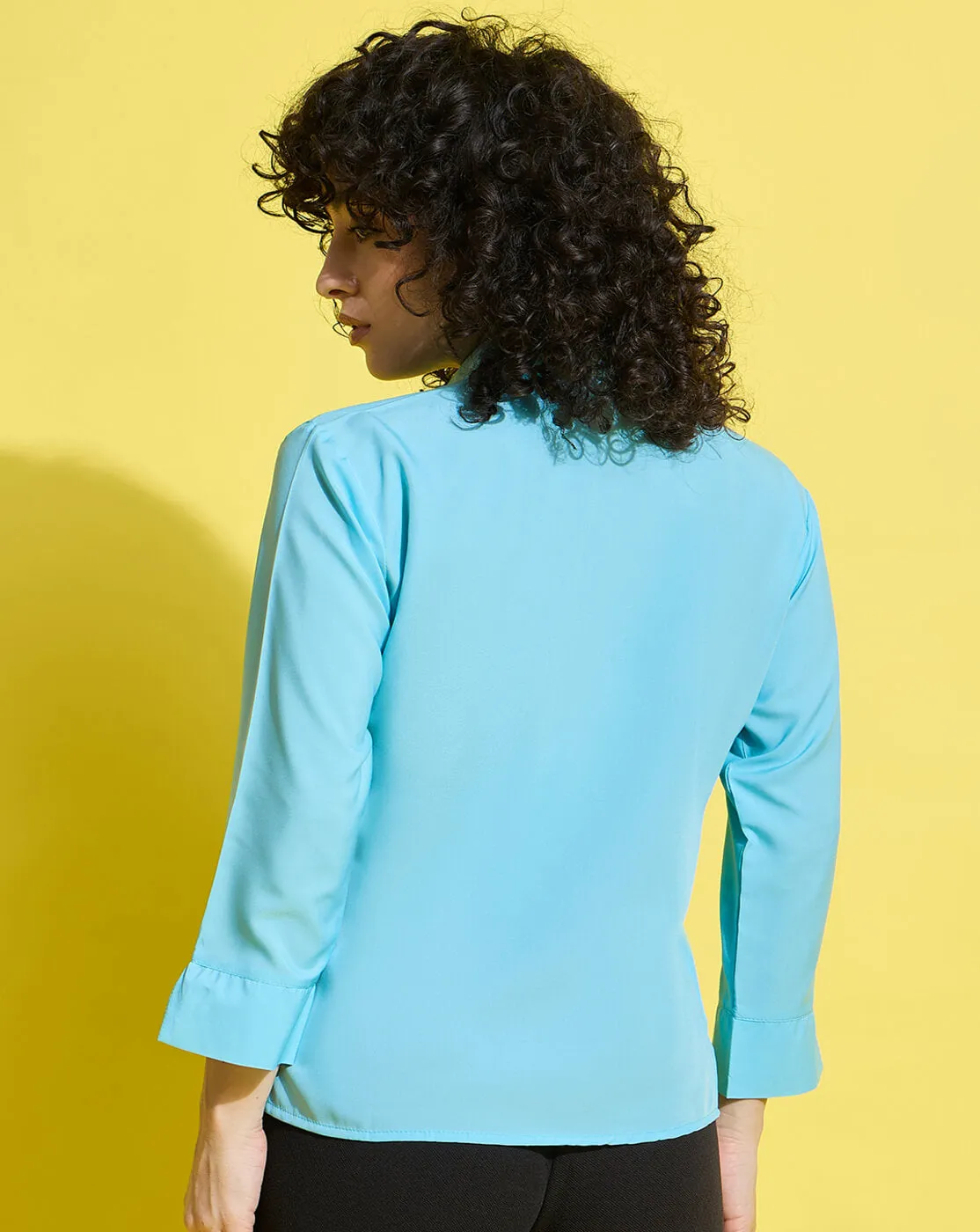 Crepe Regular Fit Solid Black Women Formal Shirt-3493-3499