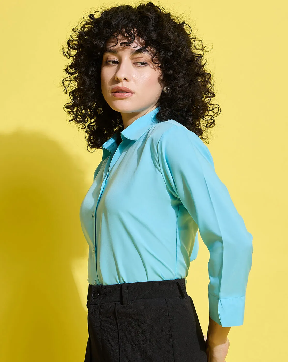 Crepe Regular Fit Solid Black Women Formal Shirt-3493-3499