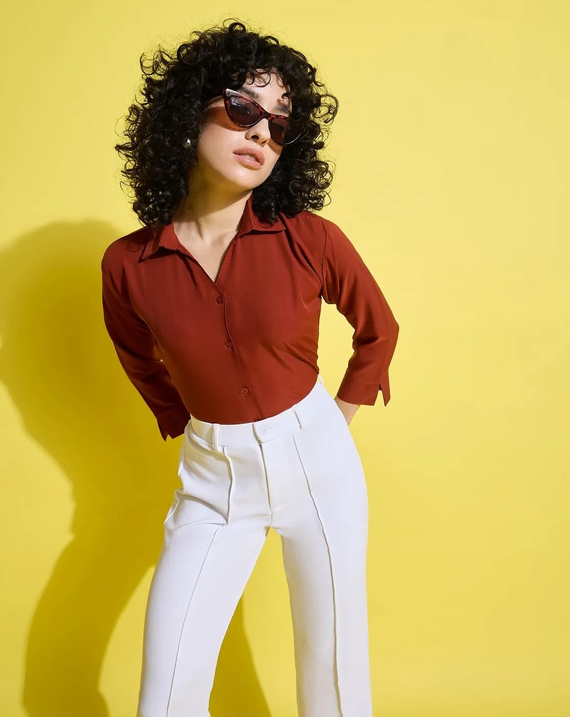 Crepe Regular Fit Solid Black Women Formal Shirt-3493-3499