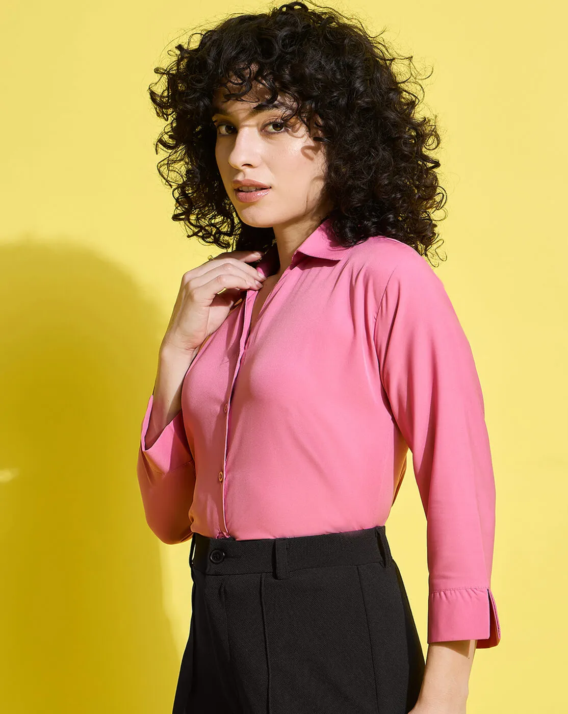 Crepe Regular Fit Solid Black Women Formal Shirt-3493-3499