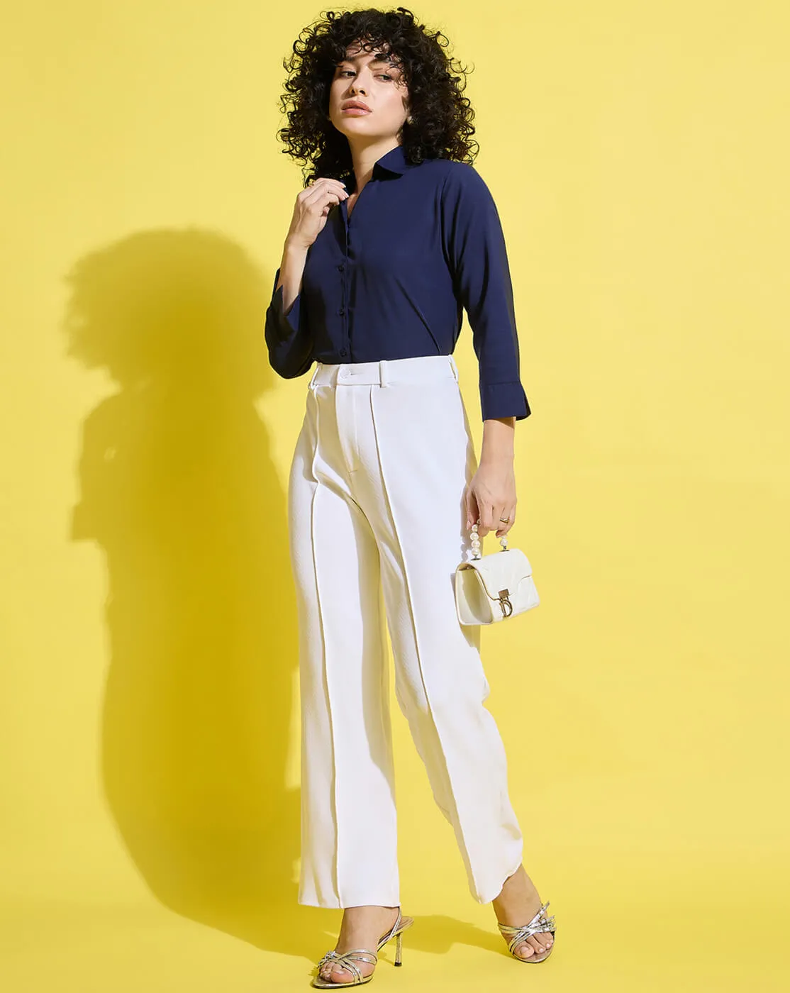Crepe Regular Fit Solid Black Women Formal Shirt-3493-3499