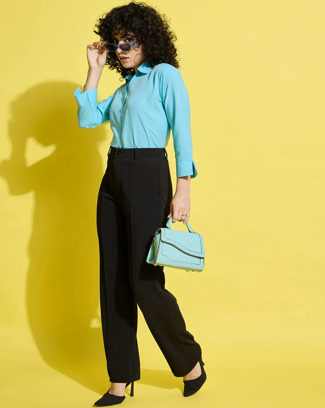 Crepe Regular Fit Solid Black Women Formal Shirt-3493-3499