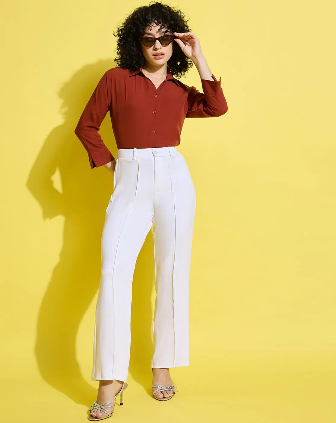 Crepe Regular Fit Solid Black Women Formal Shirt-3493-3499