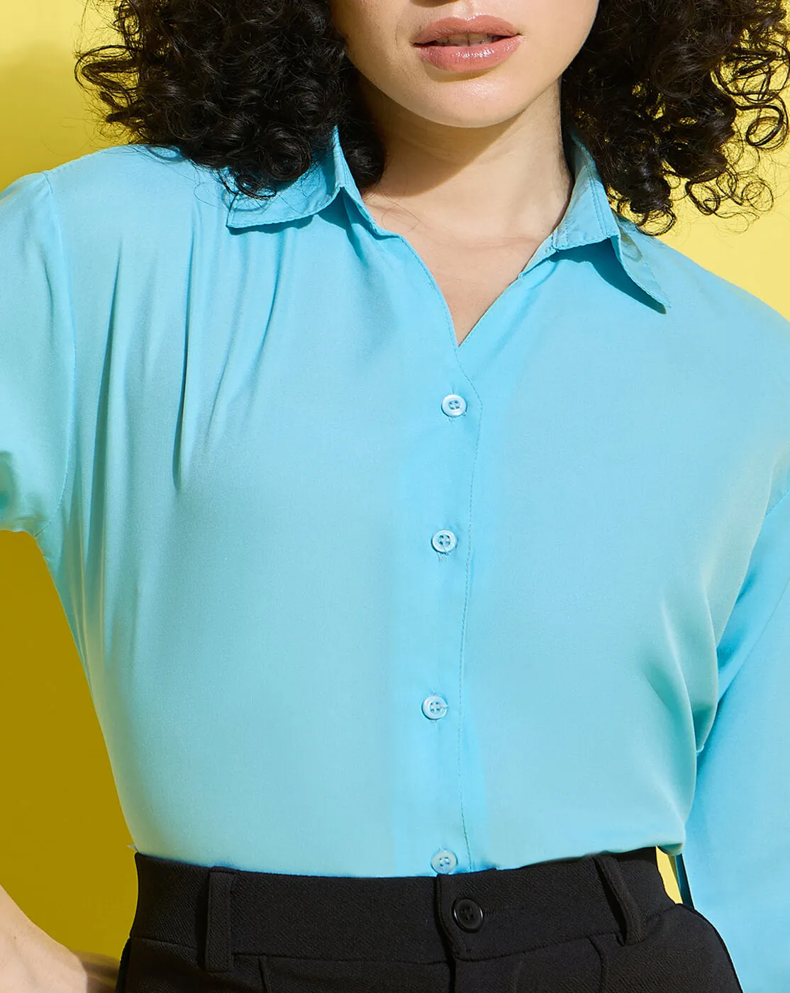 Crepe Regular Fit Solid Black Women Formal Shirt-3494-3499