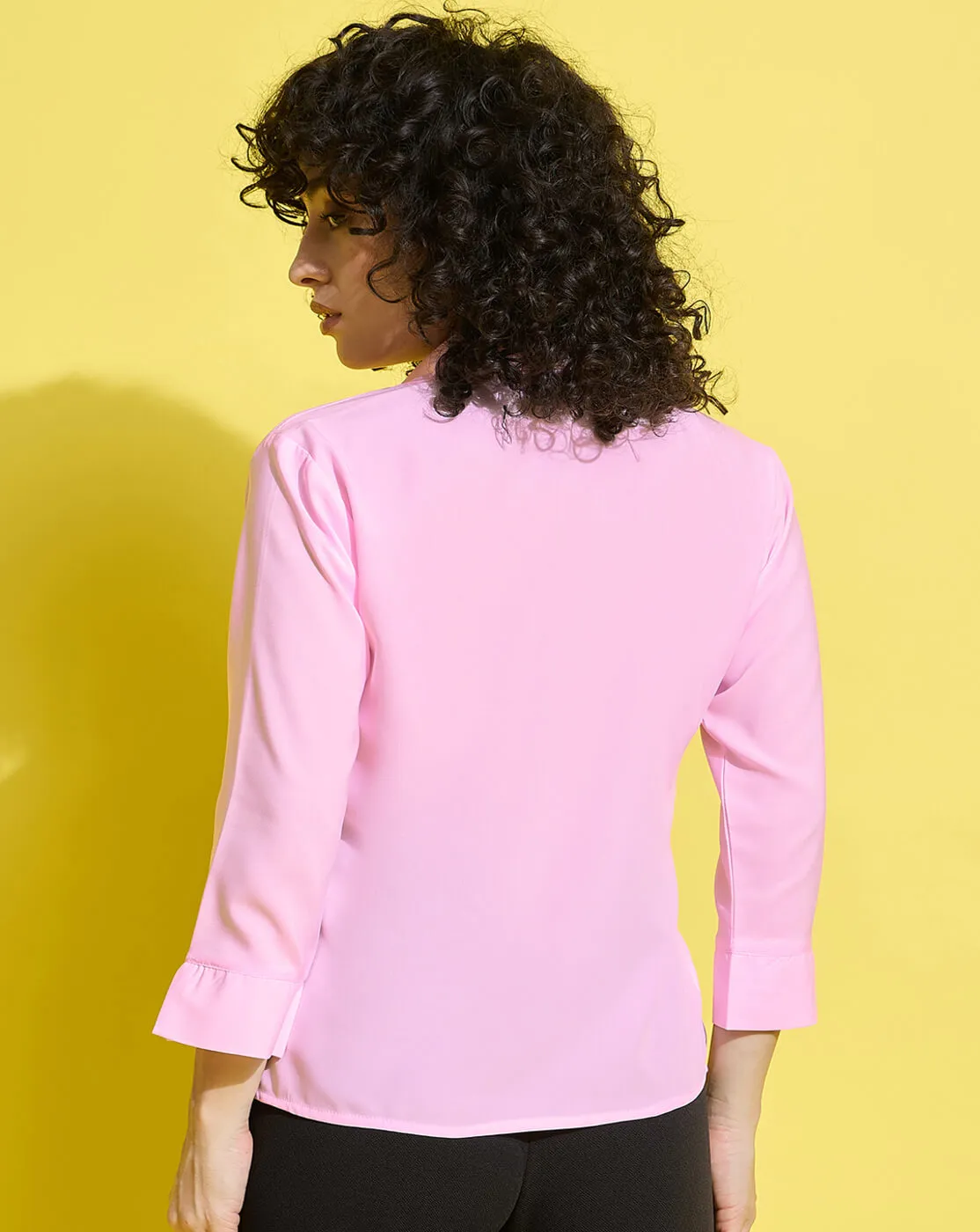 Crepe Regular Fit Solid Black Women Formal Shirt-3494-3499