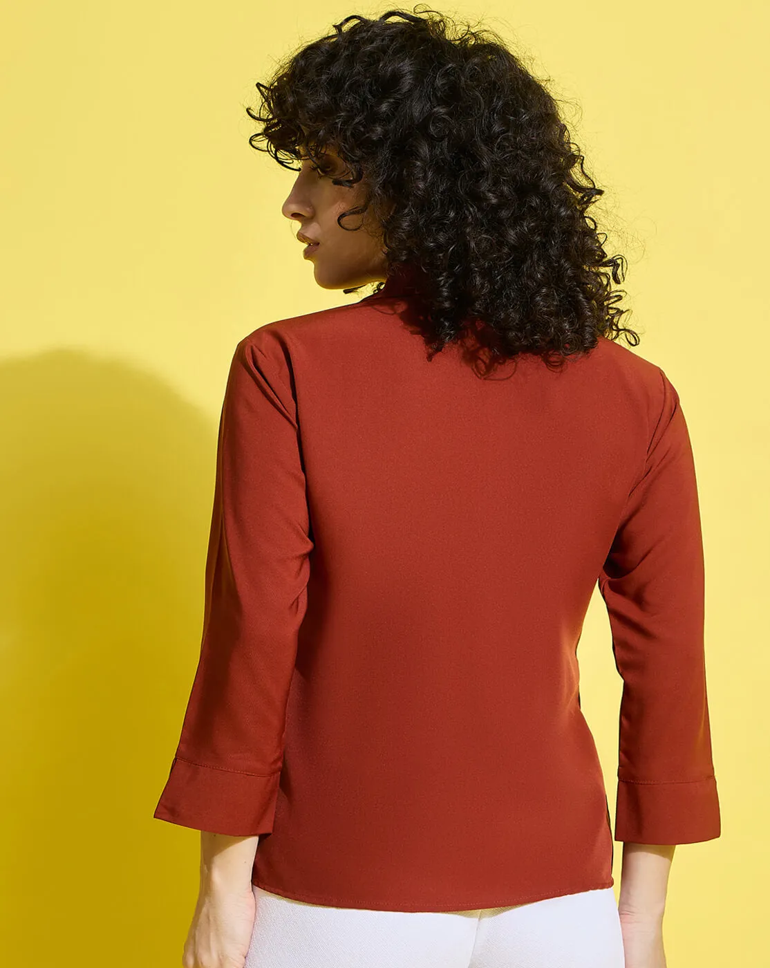 Crepe Regular Fit Solid Black Women Formal Shirt-3494-3499