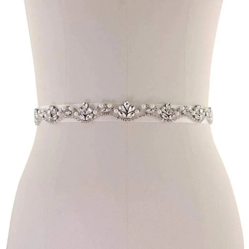 Crystal and Pearl Embellished Bridal Belt, Wedding Dress Belt, Organza Sash 1915