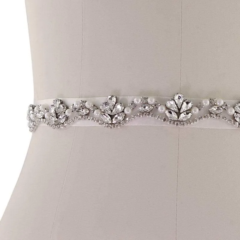 Crystal and Pearl Embellished Bridal Belt, Wedding Dress Belt, Organza Sash 1915