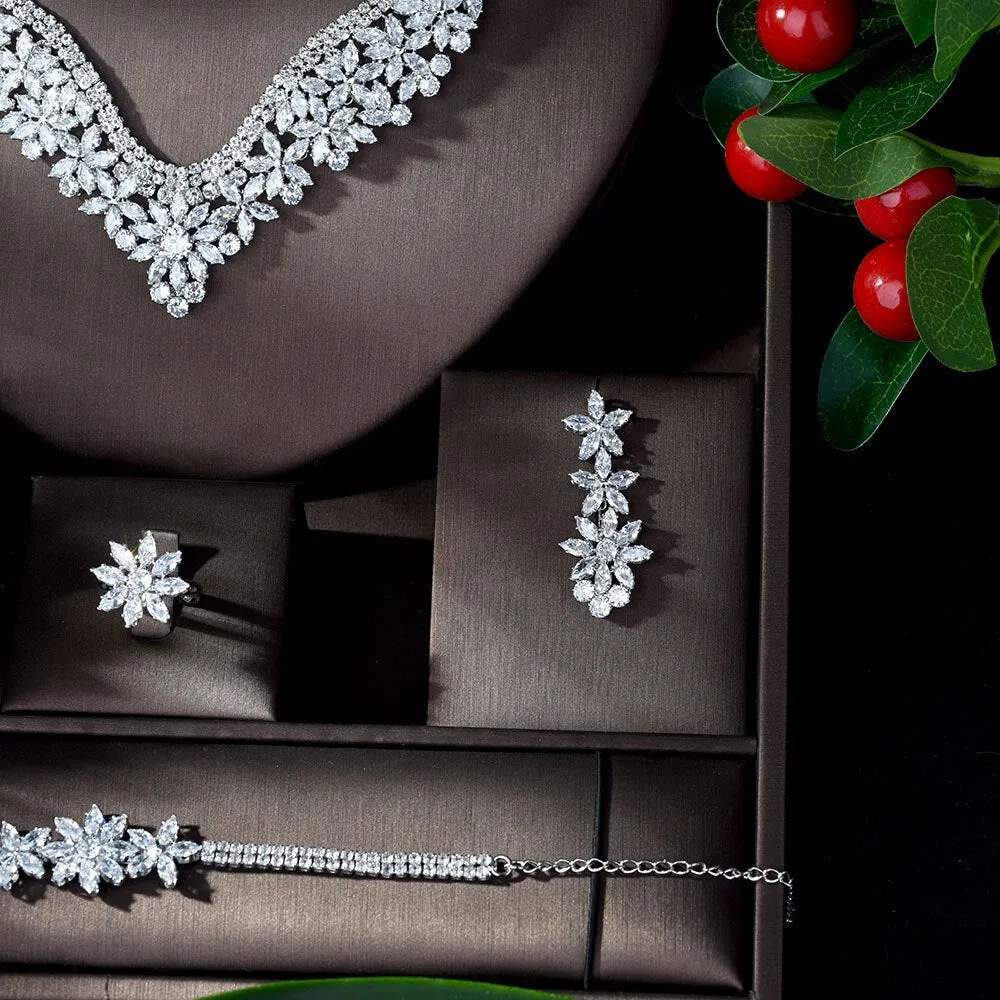 Elegant 4-Piece White Cubic Zircon Wedding Jewelry Set