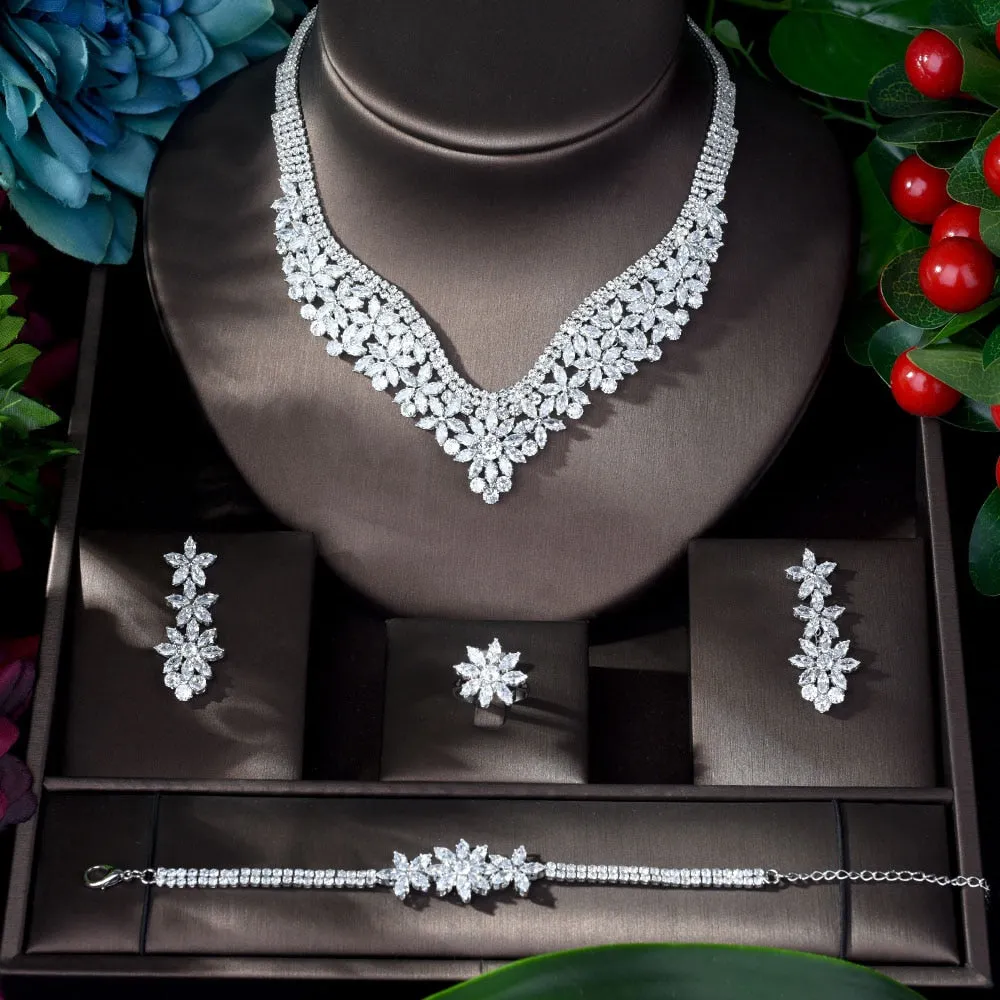 Elegant 4-Piece White Cubic Zircon Wedding Jewelry Set
