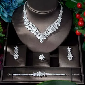 Elegant 4-Piece White Cubic Zircon Wedding Jewelry Set