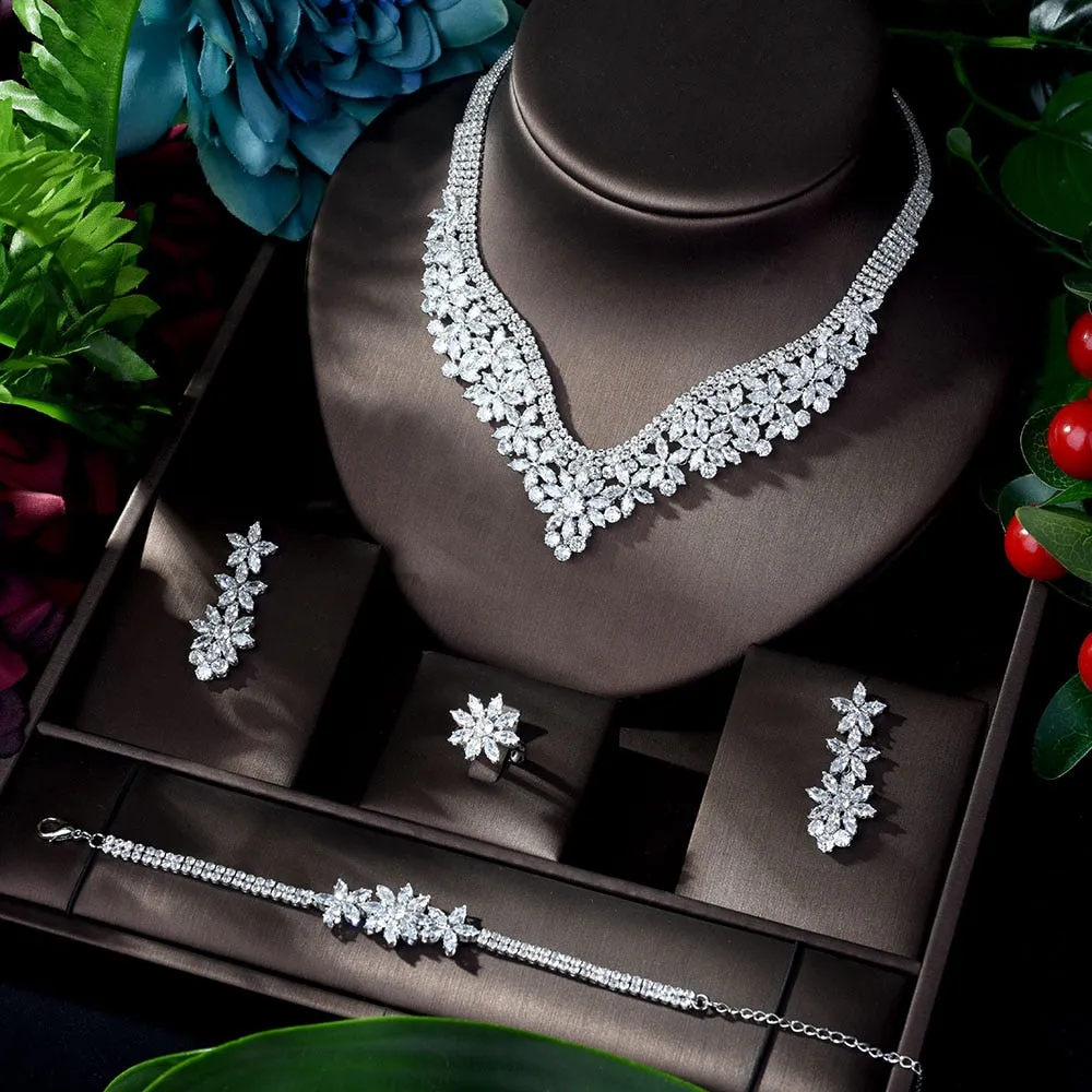 Elegant 4-Piece White Cubic Zircon Wedding Jewelry Set