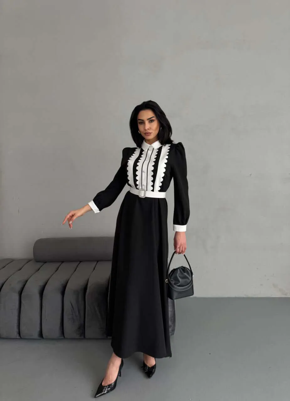 Elegant Black & White Long Dress