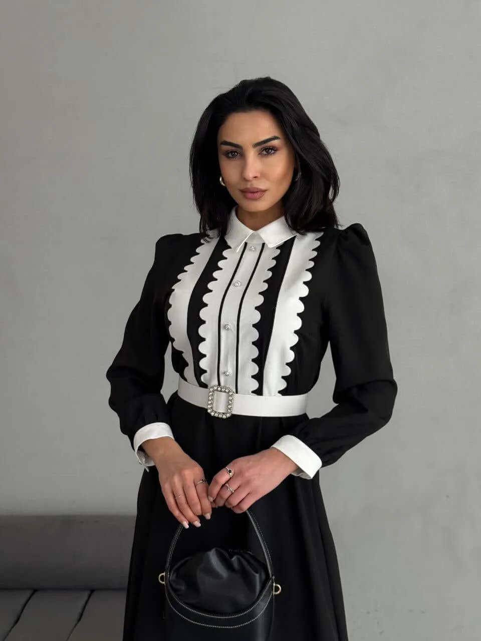 Elegant Black & White Long Dress