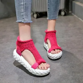 Elevated Woolen Sandals For Women With  Toe For Summer Korean Edition