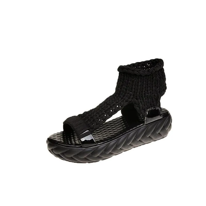 Elevated Woolen Sandals For Women With  Toe For Summer Korean Edition