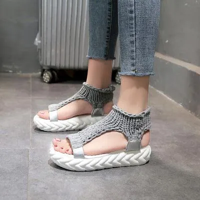 Elevated Woolen Sandals For Women With  Toe For Summer Korean Edition