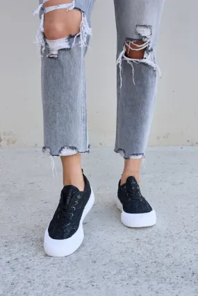 Forever Link Sequin Lace-Up Platform Chunky Thick Sole Low Top Black Sneakers