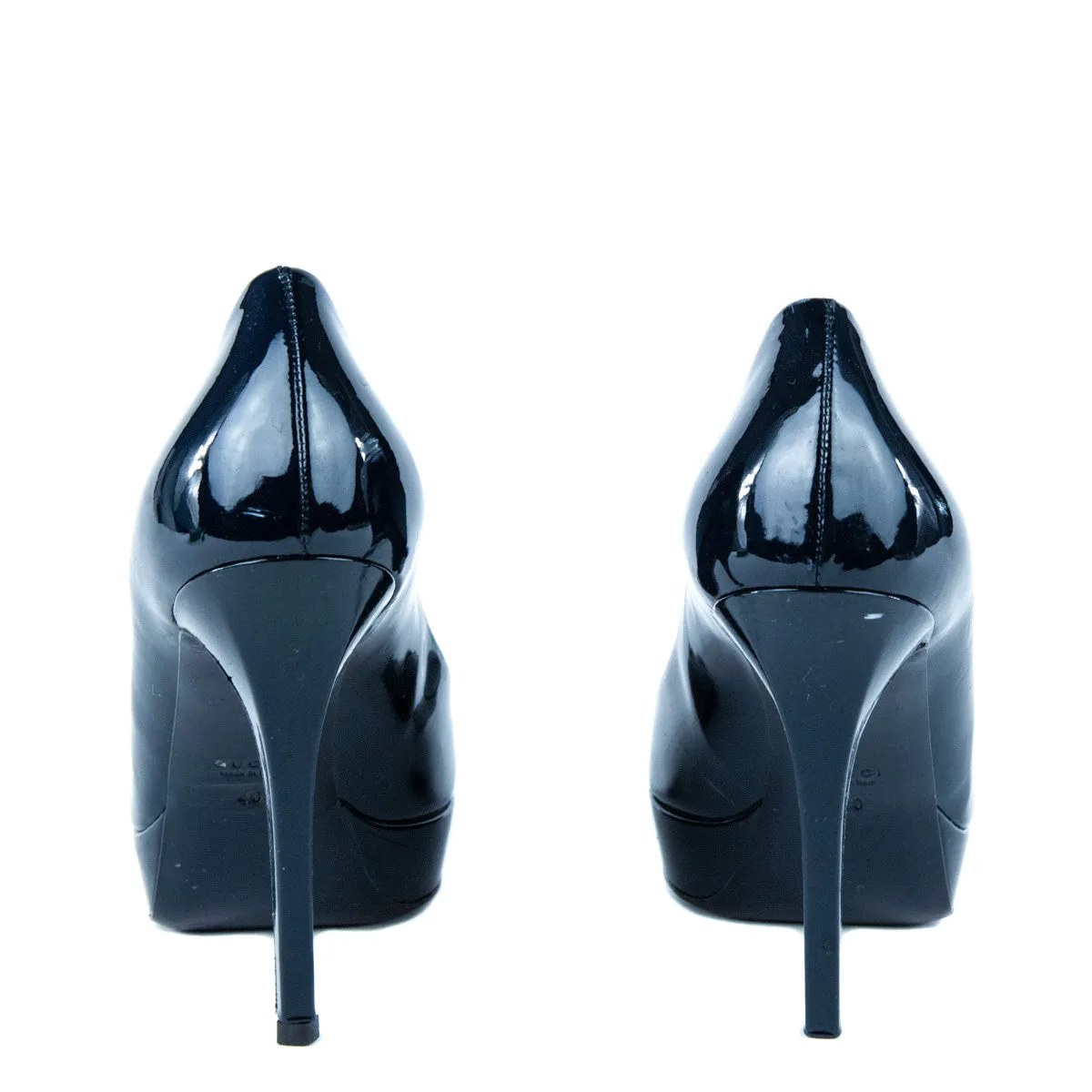 Gucci Navy Patent Leather Square Toe Platform Pumps Size 10 | EU 40
